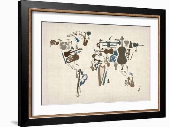 Musical Instruments Map of the World-Michael Tompsett-Framed Art Print