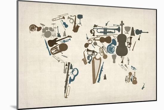 Musical Instruments Map of the World-Michael Tompsett-Mounted Art Print