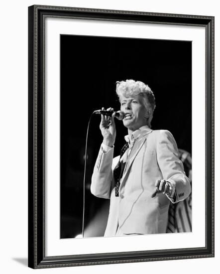 Musician David Bowie Singing on Stage-null-Framed Premium Photographic Print
