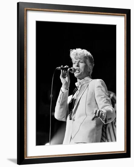 Musician David Bowie Singing on Stage-null-Framed Premium Photographic Print