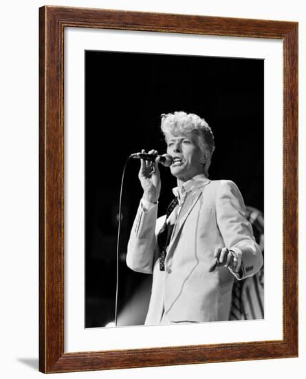 Musician David Bowie Singing on Stage-null-Framed Premium Photographic Print