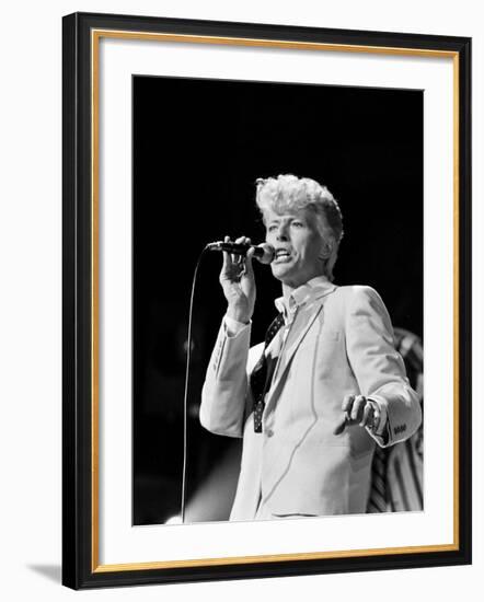 Musician David Bowie Singing on Stage-null-Framed Premium Photographic Print