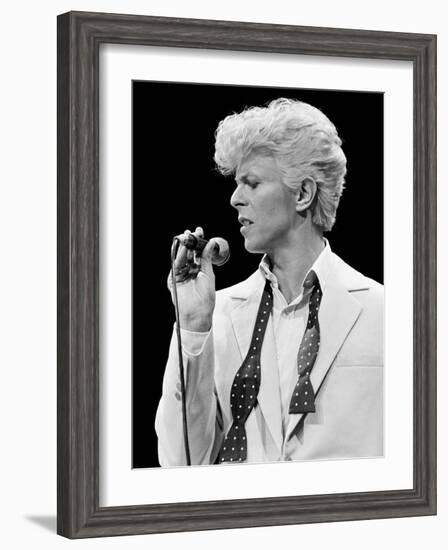 Musician David Bowie Singing on Stage-null-Framed Premium Photographic Print