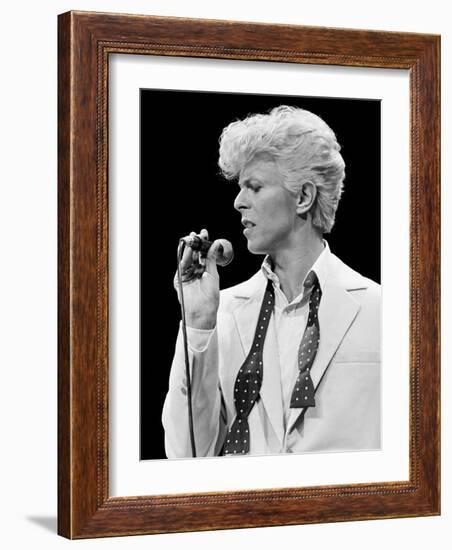 Musician David Bowie Singing on Stage-null-Framed Premium Photographic Print