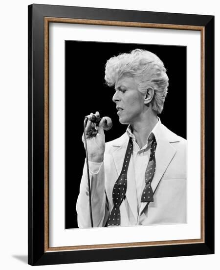 Musician David Bowie Singing on Stage-null-Framed Premium Photographic Print