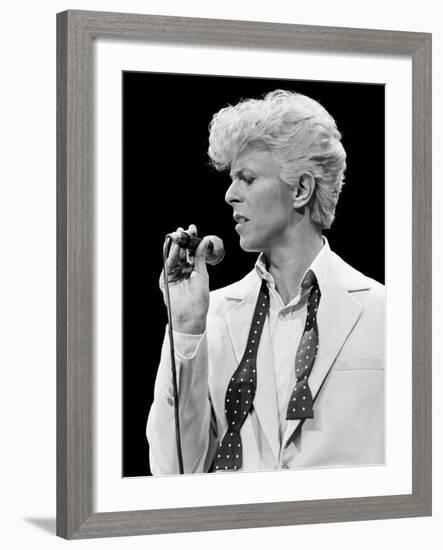 Musician David Bowie Singing on Stage-null-Framed Premium Photographic Print