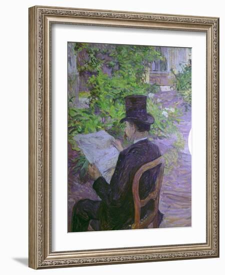 Musician Desire Dihau Reading a Newspaper in the Garden-Henri de Toulouse-Lautrec-Framed Art Print