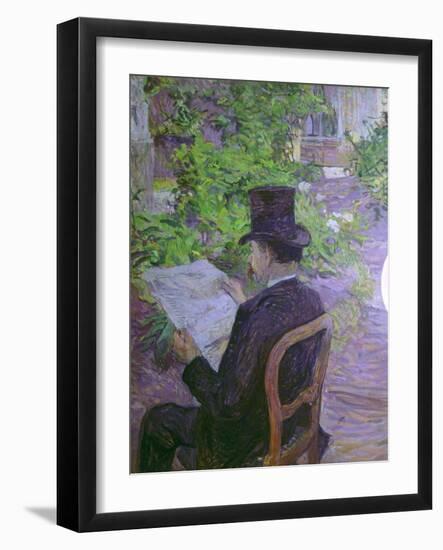 Musician Desire Dihau Reading a Newspaper in the Garden-Henri de Toulouse-Lautrec-Framed Art Print