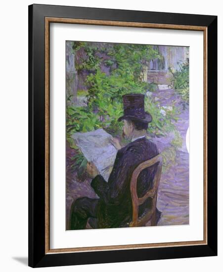 Musician Desire Dihau Reading a Newspaper in the Garden-Henri de Toulouse-Lautrec-Framed Art Print