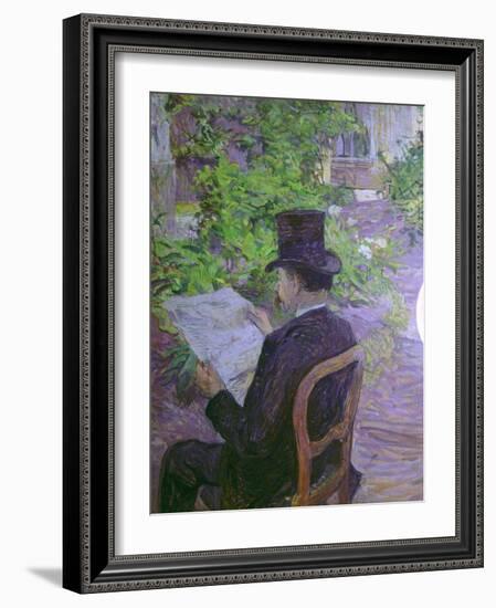 Musician Desire Dihau Reading a Newspaper in the Garden-Henri de Toulouse-Lautrec-Framed Art Print