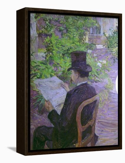 Musician Desire Dihau Reading a Newspaper in the Garden-Henri de Toulouse-Lautrec-Framed Stretched Canvas