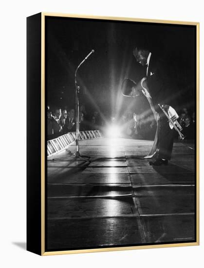 Musician Louis Armstrong and Female Vocalist Taking Bow After Performance-John Loengard-Framed Premier Image Canvas