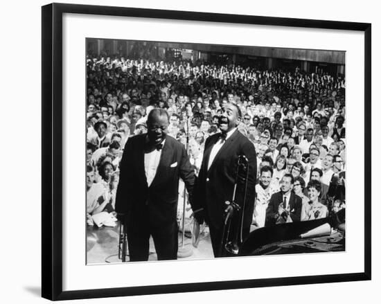 Musician Louis Armstrong and Tyree Glenn Performing "Hello Dolly" at the Steel Pier-John Loengard-Framed Premium Photographic Print