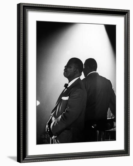 Musician Louis Armstrong Waiting on Stage to Perform-John Loengard-Framed Premium Photographic Print