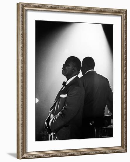 Musician Louis Armstrong Waiting on Stage to Perform-John Loengard-Framed Premium Photographic Print