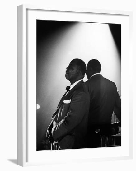 Musician Louis Armstrong Waiting on Stage to Perform-John Loengard-Framed Premium Photographic Print