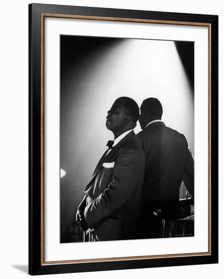 Musician Louis Armstrong Waiting on Stage to Perform-John Loengard-Framed Premium Photographic Print