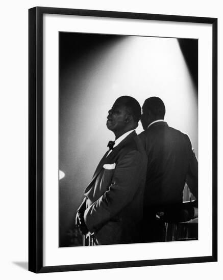 Musician Louis Armstrong Waiting on Stage to Perform-John Loengard-Framed Premium Photographic Print