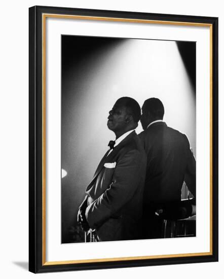 Musician Louis Armstrong Waiting on Stage to Perform-John Loengard-Framed Premium Photographic Print