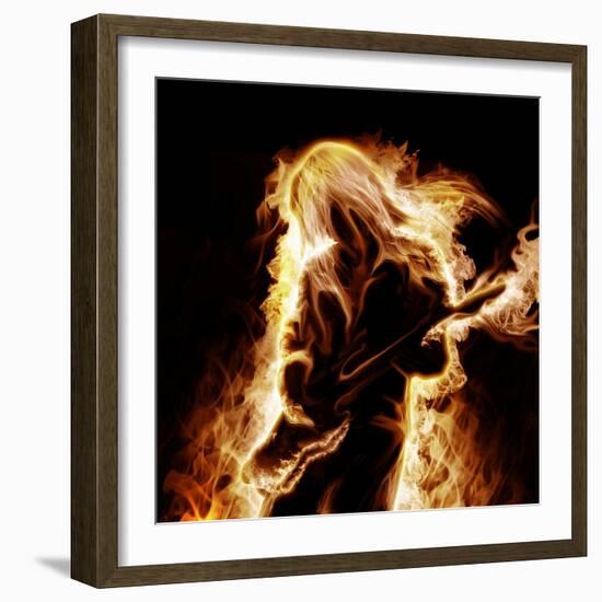 Musician With An Electronic Guitar Enveloped In Flames On A Black Background-Sergey Nivens-Framed Premium Giclee Print