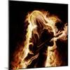 Musician With An Electronic Guitar Enveloped In Flames On A Black Background-Sergey Nivens-Mounted Art Print