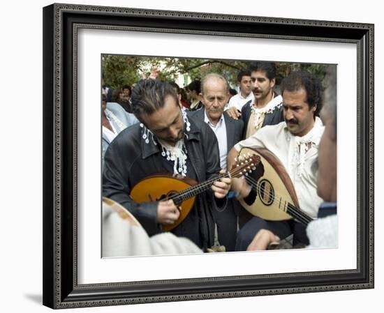 Musicians Attending a Village Wedding, Anogia, Crete, Greek Islands, Greece-Adam Tall-Framed Photographic Print