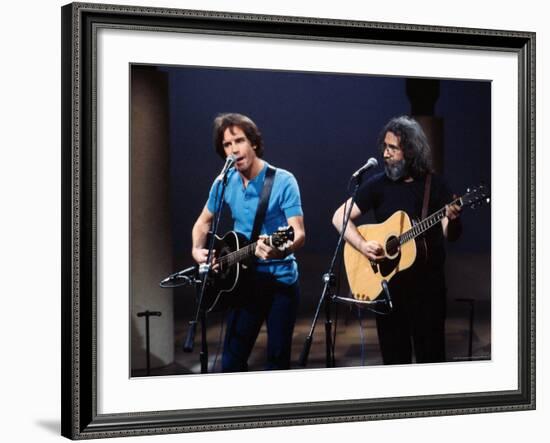 Musicians Bob Weir and Jerry Garcia of Rock Group Grateful Dead Performing-David Mcgough-Framed Premium Photographic Print