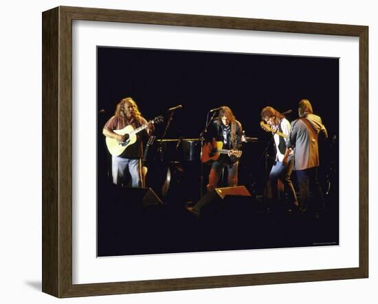 Musicians David Crosby, Neil Young, Graham Nash and Stephen Stills of Group Crosby Performing-David Mcgough-Framed Premium Photographic Print