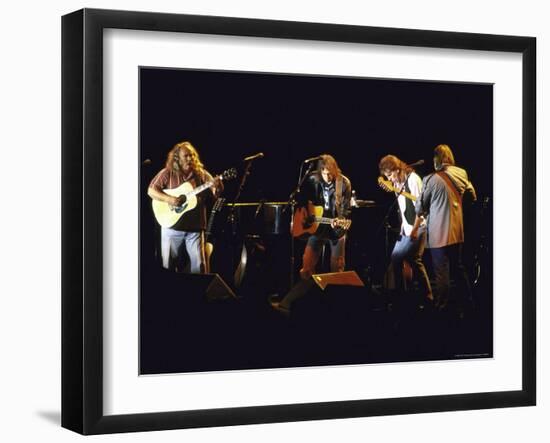 Musicians David Crosby, Neil Young, Graham Nash and Stephen Stills of Group Crosby Performing-David Mcgough-Framed Premium Photographic Print