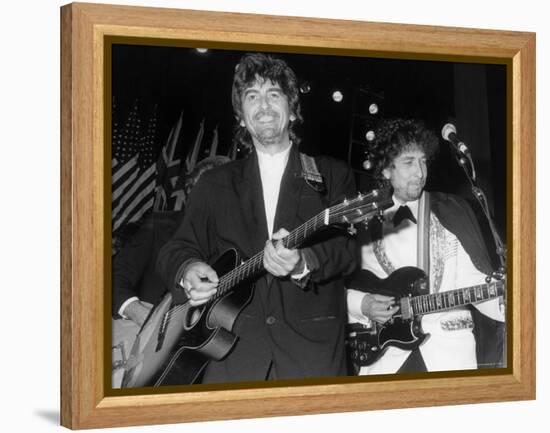 Musicians George Harrison and Bob Dylan Performing at Rock and Roll Hall of Fame-David Mcgough-Framed Premier Image Canvas