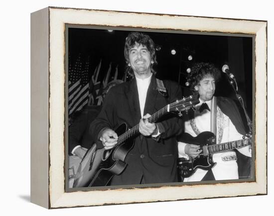 Musicians George Harrison and Bob Dylan Performing at Rock and Roll Hall of Fame-David Mcgough-Framed Premier Image Canvas