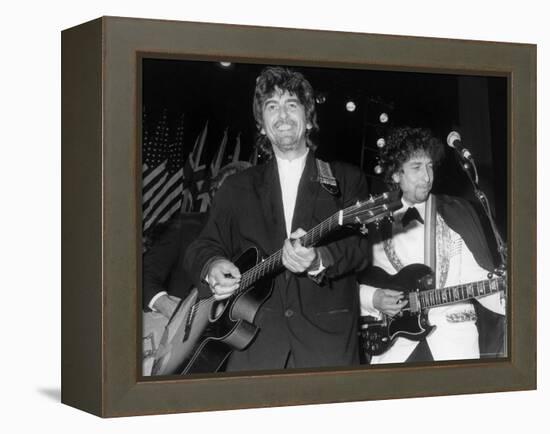 Musicians George Harrison and Bob Dylan Performing at Rock and Roll Hall of Fame-David Mcgough-Framed Premier Image Canvas