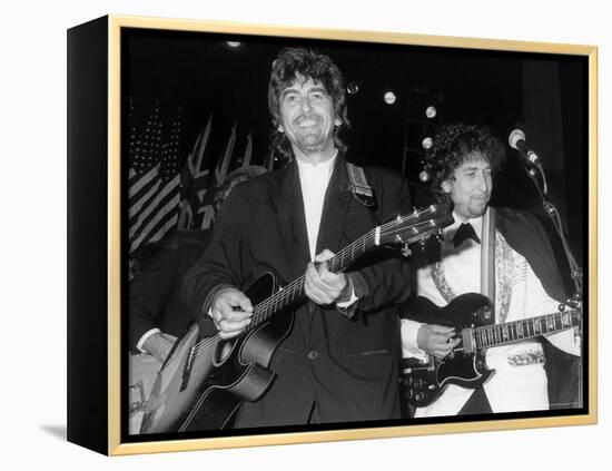 Musicians George Harrison and Bob Dylan Performing at Rock and Roll Hall of Fame-David Mcgough-Framed Premier Image Canvas