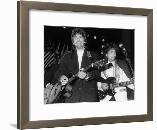 Musicians George Harrison and Bob Dylan Performing at Rock and Roll Hall of Fame-David Mcgough-Framed Premium Photographic Print