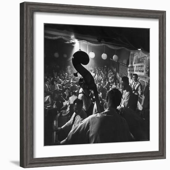 Musicians, Including Pianist Wally Rose, Performing at the Tin Angel, a Waterfront Nightclub-Nat Farbman-Framed Photographic Print