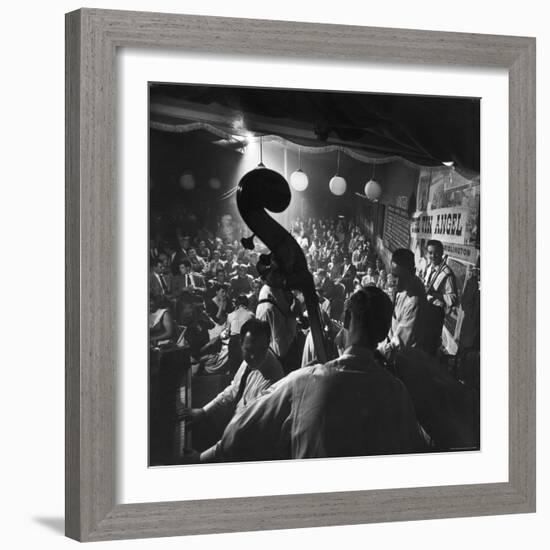 Musicians, Including Pianist Wally Rose, Performing at the Tin Angel, a Waterfront Nightclub-Nat Farbman-Framed Photographic Print