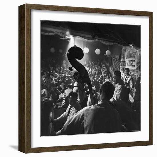 Musicians, Including Pianist Wally Rose, Performing at the Tin Angel, a Waterfront Nightclub-Nat Farbman-Framed Photographic Print