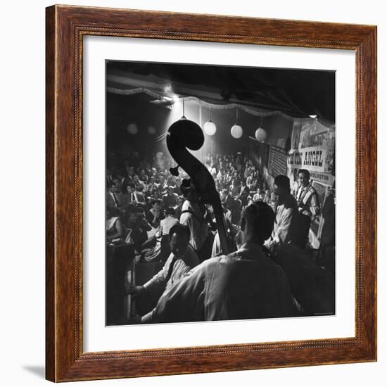 Musicians, Including Pianist Wally Rose, Performing at the Tin Angel, a Waterfront Nightclub-Nat Farbman-Framed Photographic Print