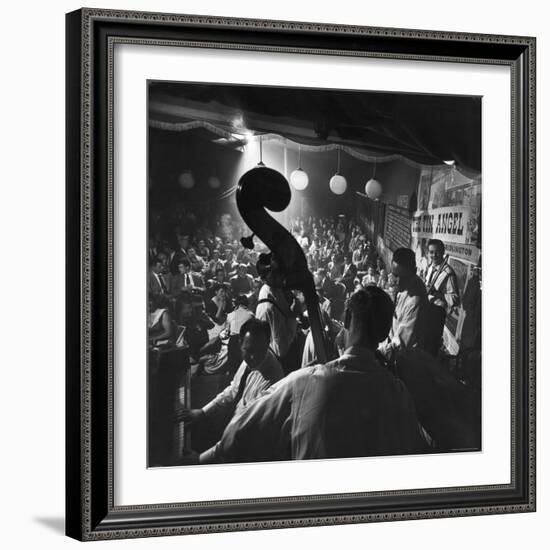 Musicians, Including Pianist Wally Rose, Performing at the Tin Angel, a Waterfront Nightclub-Nat Farbman-Framed Photographic Print