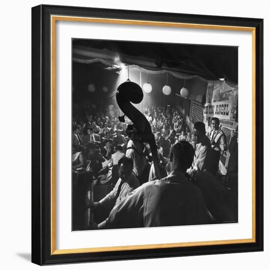 Musicians, Including Pianist Wally Rose, Performing at the Tin Angel, a Waterfront Nightclub-Nat Farbman-Framed Photographic Print