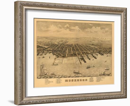 Muskegon, Michigan - Panoramic Map-Lantern Press-Framed Art Print