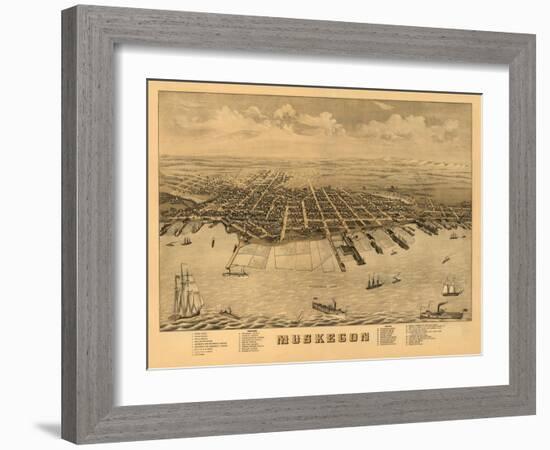 Muskegon, Michigan - Panoramic Map-Lantern Press-Framed Art Print