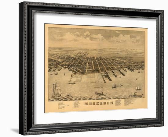 Muskegon, Michigan - Panoramic Map-Lantern Press-Framed Art Print