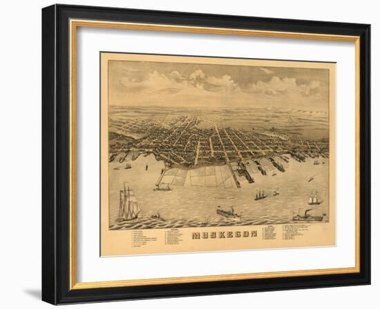 Muskegon, Michigan - Panoramic Map-Lantern Press-Framed Art Print