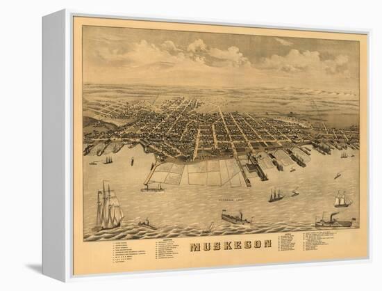 Muskegon, Michigan - Panoramic Map-Lantern Press-Framed Stretched Canvas