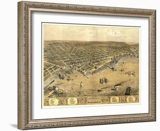 Muskegon, Michigan - Panoramic Map-Lantern Press-Framed Art Print