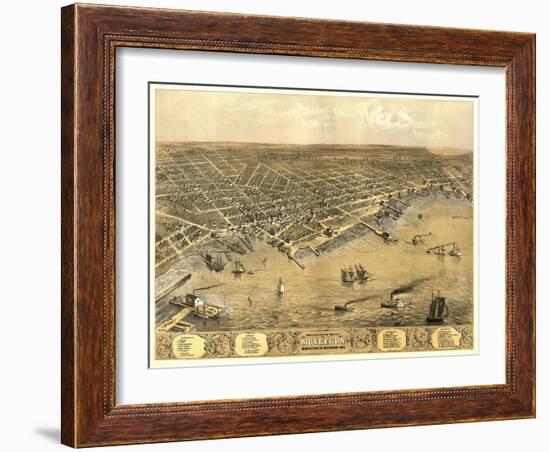 Muskegon, Michigan - Panoramic Map-Lantern Press-Framed Art Print