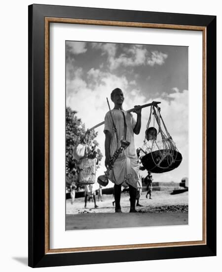 Muslim Man carrying his son and hookah in Convoy to West Punjab to Escape Anti Muslim Sikhs-Margaret Bourke-White-Framed Photographic Print