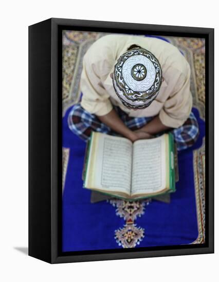 Muslim Man Reading the Quran in Mosque, Ho Chi Minh City, Vietnam, Indochina, Southeast Asia, Asia-null-Framed Premier Image Canvas