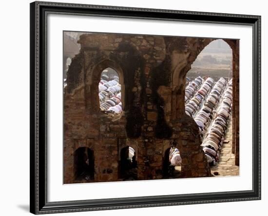 Muslims Offer Eid Prayers at the Ruins of Jami Mosque, Which was Built in 1345 AD-Manish Swarup-Framed Photographic Print